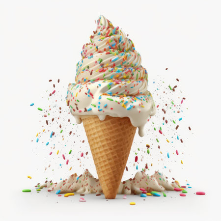 Ice cream cone with colorful sprinkles isolated on white background. 3d illustrationの素材