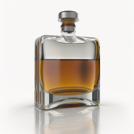 Glass bottle of whiskey on a white background. 3D illustration.の素材