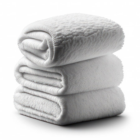 Stack of white towels isolated on white background. 3D illustration.の素材