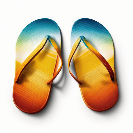 Orange flip flops isolated on white background. 3D illustration.の素材
