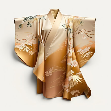 Japanese kimono with floral pattern isolated on a white background.の素材