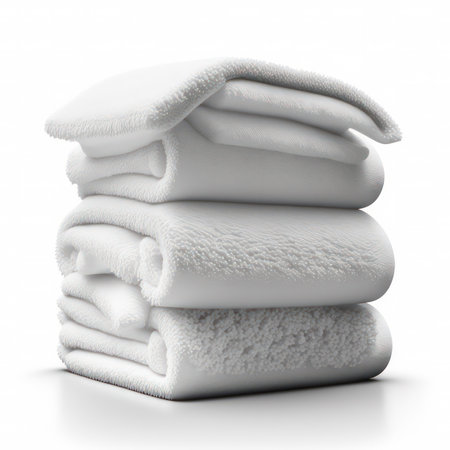Stack of white towels isolated on white background. 3D illustration.の素材