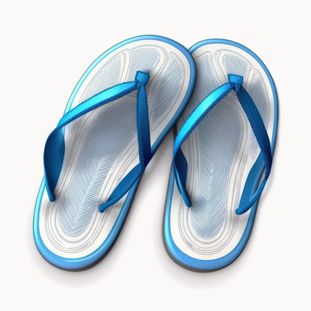 Blue flip flops isolated on white background. 3D illustration.の素材