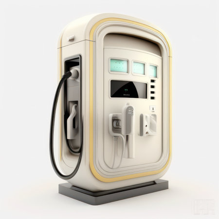 Electric car charging station on a white background. 3d rendering.の素材