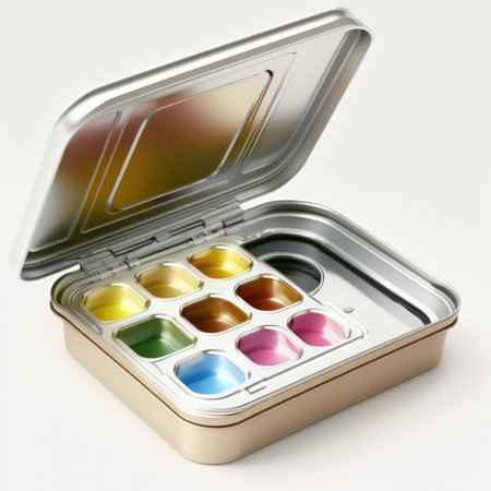 3d render of a set of watercolors in a boxの素材