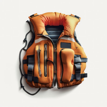 Orange life jacket isolated on a white background. 3d rendering.の素材