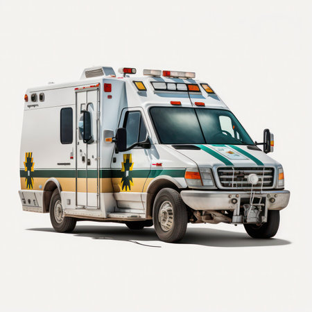 White ambulance on a gray background with shadow. Side view. 3d renderingの素材