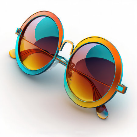 Sunglasses with colored glass on a white background. 3dの素材