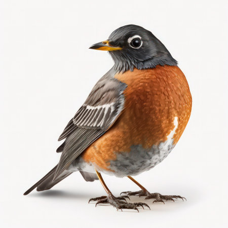 American Robin (Turdus migratorius) isolated on white backgroundの素材