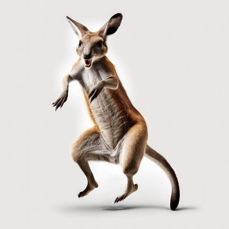 Kangaroo jumping on white background. This is a 3d render illustrationの素材