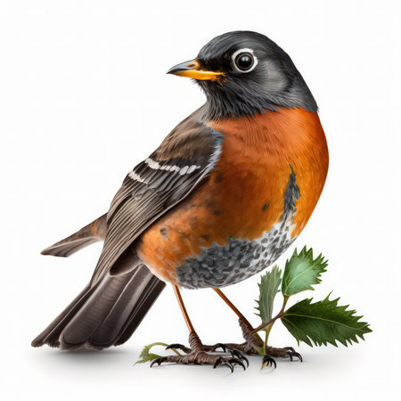 American robin (Turdus migratorius) isolated on white backgroundの素材
