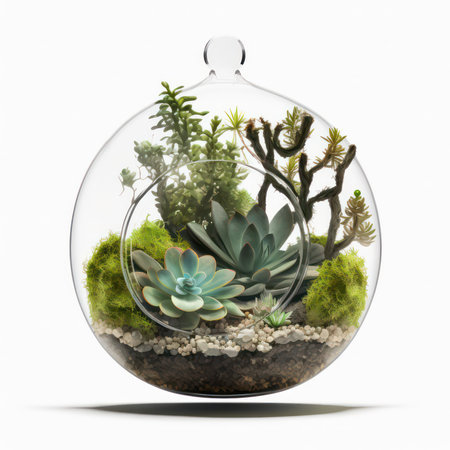 Glass florarium with succulents isolated on white background.の素材