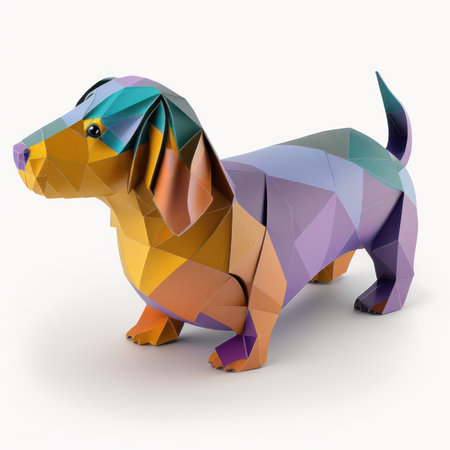 A low poly dog isolated on a white background. 3d render.の素材