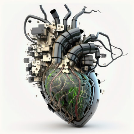 Digital illustration of human heart in colour background. 3D rendering.の素材
