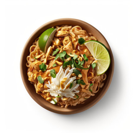 Bowl of Thai Noodle Soup Isolated on White Background.の素材