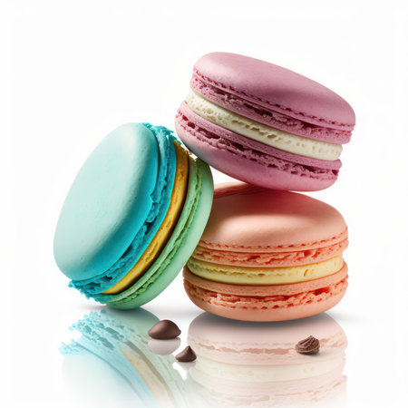 Colorful macaroons isolated on white background. French dessert.の素材