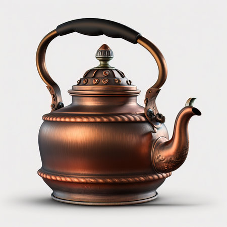 Old copper teapot isolated on white background. 3d illustrationの素材