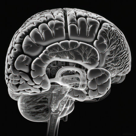 Human brain in a x-ray view, 3D illustration.の素材