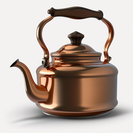 Vintage copper kettle isolated on white background. 3D illustration.の素材
