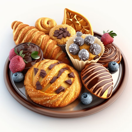 3d illustration of a plate with a selection of pastries.の素材