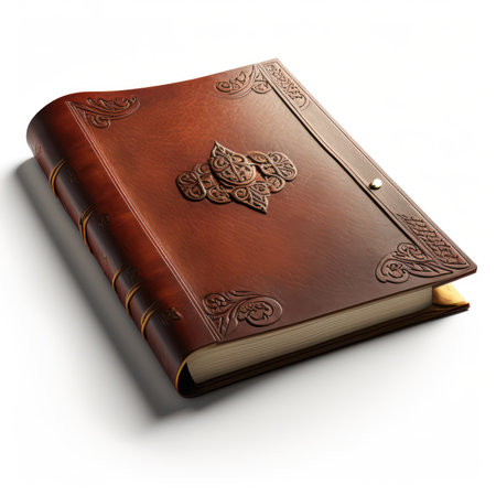 Old book isolated on a white background. 3d render image.の素材