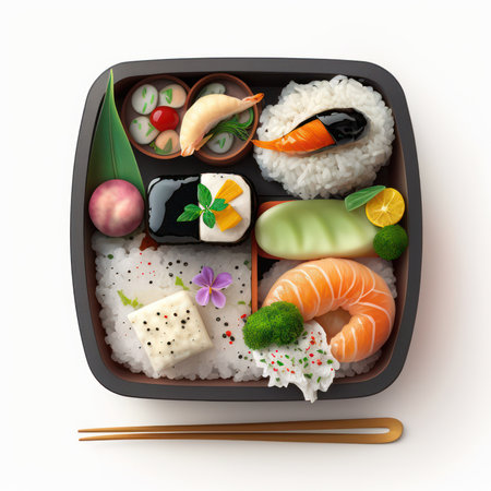 Sushi in a box isolated on white background. 3d illustrationの素材