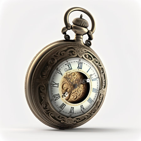 Vintage pocket watch isolated on white background. 3D illustration.の素材