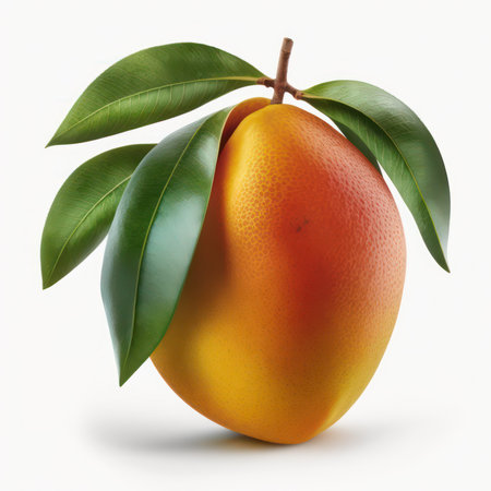 Mango with leaves isolated on white background. 3D illustration.の素材