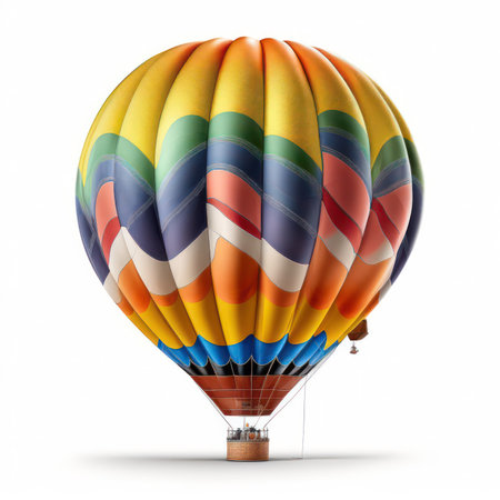 Hot Air Balloon with Rainbow Colors on a white background. 3d Renderingの素材