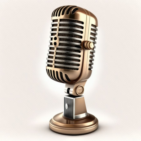 Retro microphone on a white background. 3d illustration. Vintage style.の素材