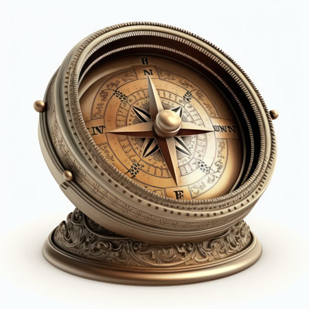 Old compass isolated on white background. 3d render image with clipping pathの素材