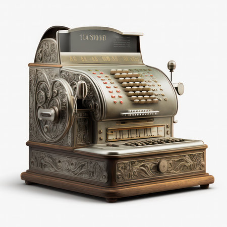 Retro cash register isolated on a white background. 3d renderの素材