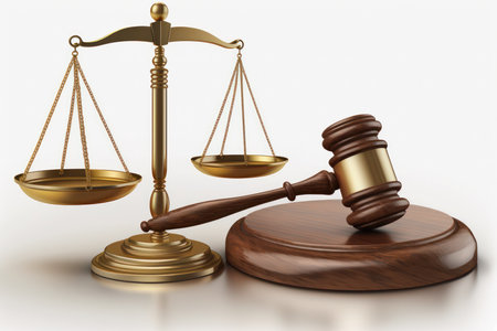 Gavel and scales of justice on white background. 3d illustrationの素材