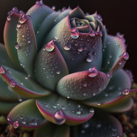 Close up of Echeveria succulent plant with water dropsの素材