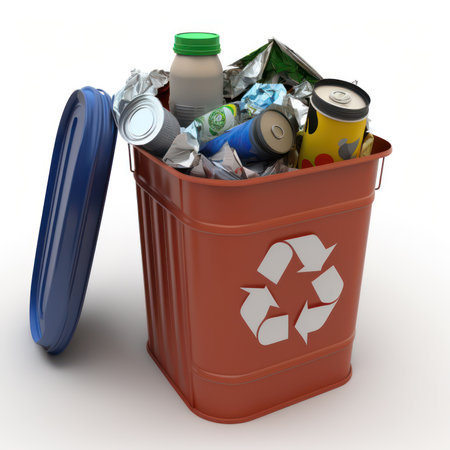 Recycling bin with garbage isolated on white background. 3dの素材