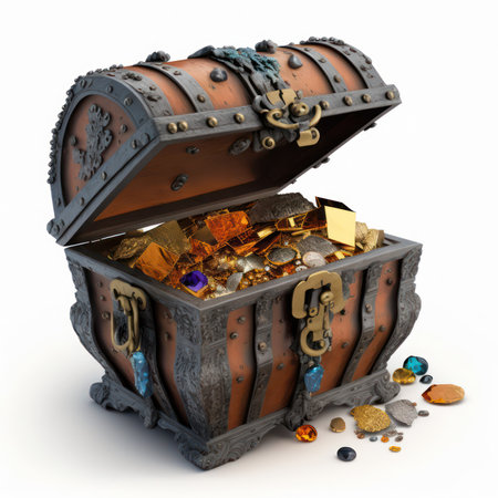 Treasure chest full of gold and precious stones. 3d illustrationの素材
