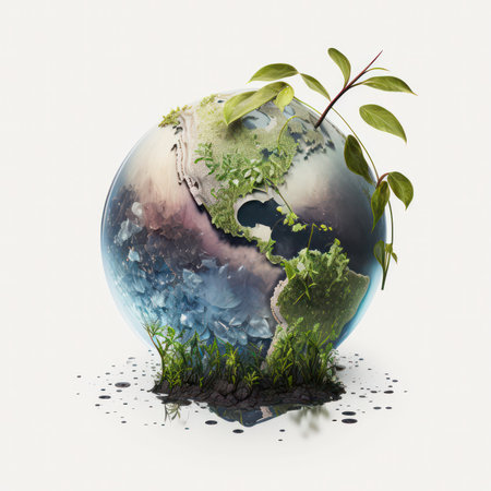 Planet earth with grass and leaves on white background. Elements of this image furnished by NASAの素材