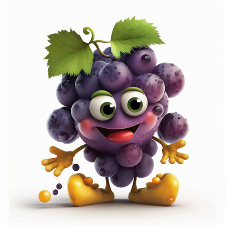 Cartoon character of grapes with arms and legs showing thumbs up gestureの素材