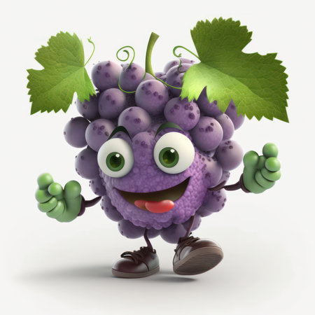 Cartoon character of grapes with arms and legs showing thumbs up gestureの素材