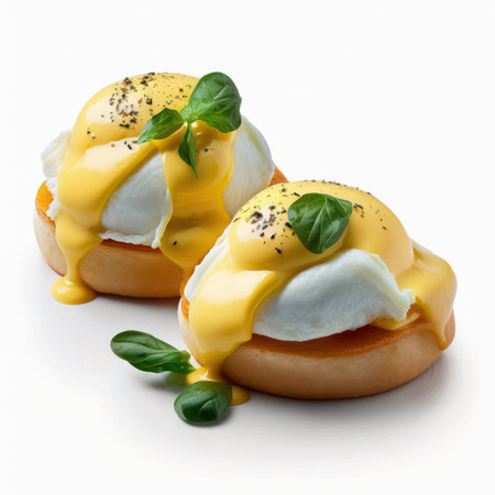 Eggs benedict with poached egg on white backgroundの素材