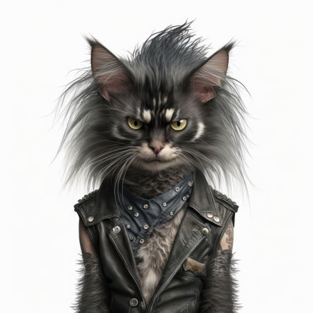 Siberian cat in leather jacket isolated on white background 3d illustrationの素材