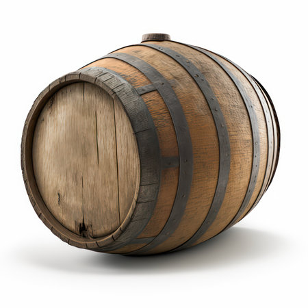 Wooden barrel on white background. Isolated 3D image.の素材