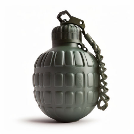 Hand grenade with chain isolated on white background. 3d illustration.の素材