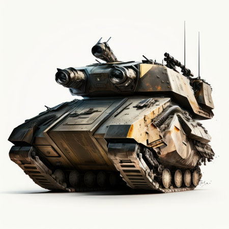 heavy tank isolated on a white background. 3d rendering with clipping pathの素材
