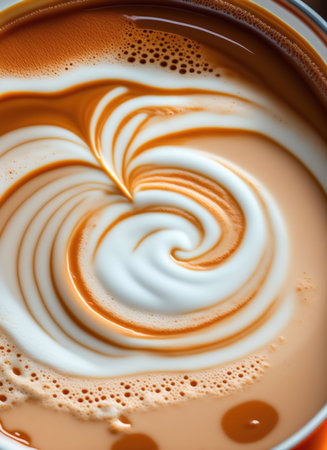 Coffee latte art on wooden background. Close up.の素材