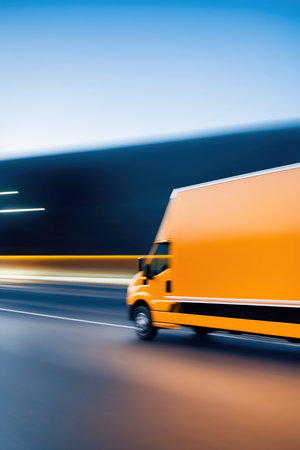 Truck on the road with motion blur background, business concept.の素材