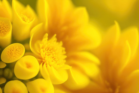 Close up of yellow flower with shallow depth of field and blurred backgroundの素材