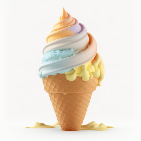 Ice cream in a waffle cone on a white background. 3d illustrationの素材