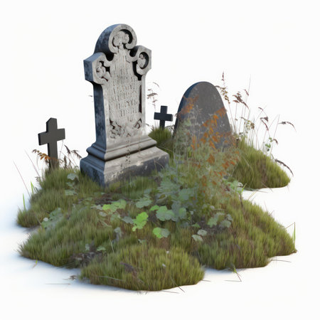 3d rendering of a tombstone in a grassy area.の素材
