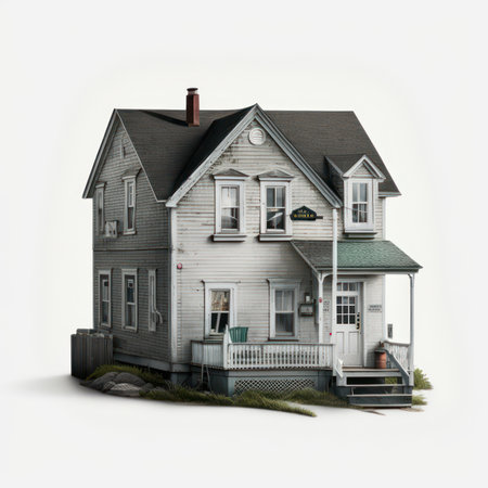 Old house isolated on a white background. 3d render with clipping pathの素材